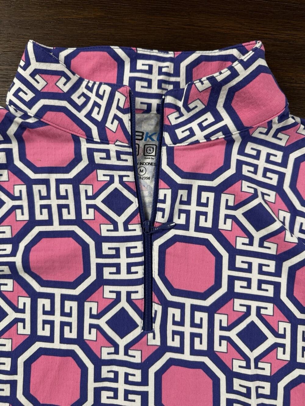 IBKUL Zip Long Sleeve Shirt Women’s Medium Pink Navy Golf UPF 50+ NEW